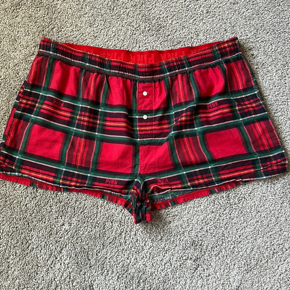 PINK flannel boxy fold-over pajama shorts